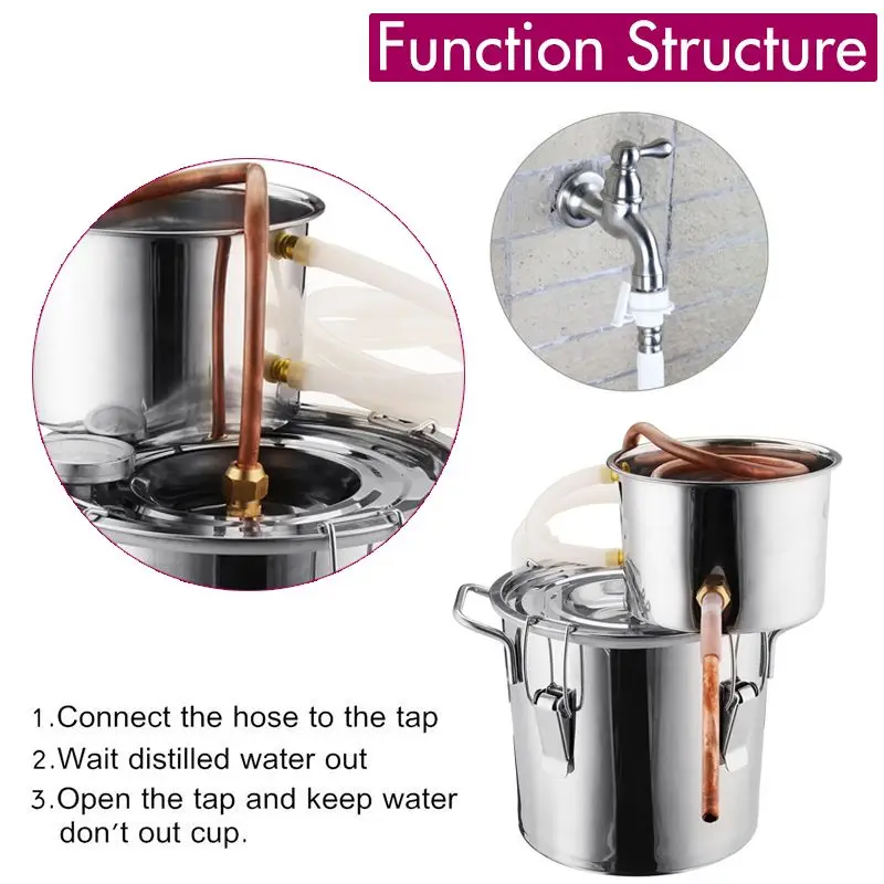 3/5 Gal Water Alcohol Distiller 10L/20L Mini Alcohol Moonshine Still Stainless Steel Essential Oil Distiller