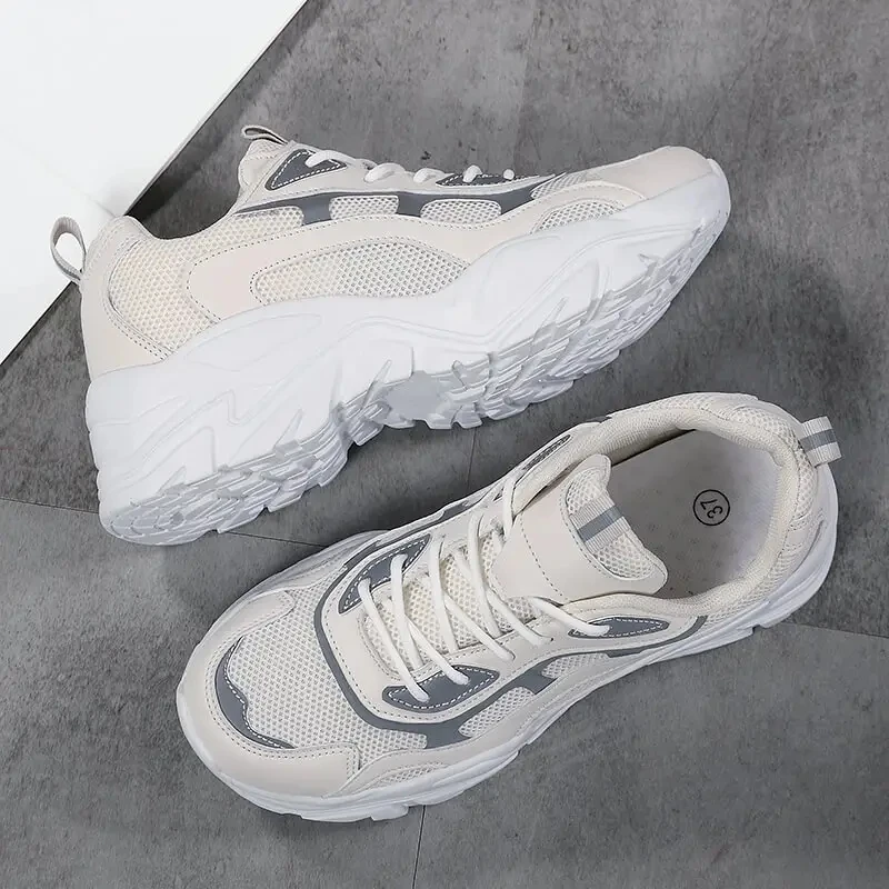 Hot Sale Brand Logo Custom Lady Casual Sneakers Leather Blank Chunky Height Increasing Running Sports Shoes for Women