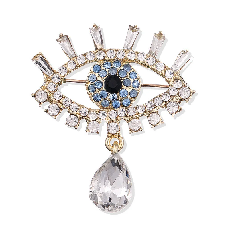 Keering Large Crystal Devil Eye Loop Design Flat Back Rhinestone Drop Pin Brooch For Hijab Women