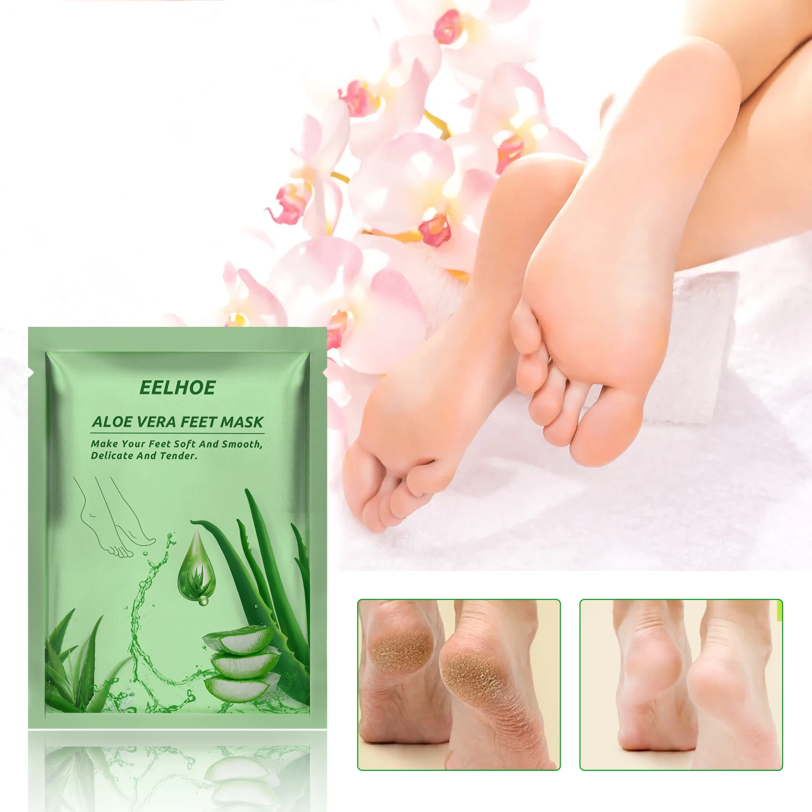 EELHOE Aloe Vera Feet Mask Skin Moisturizing Whitening Repairing Cocoons Peeling Exfoliating Anti Crack Heel Foot Mask 1Pair
