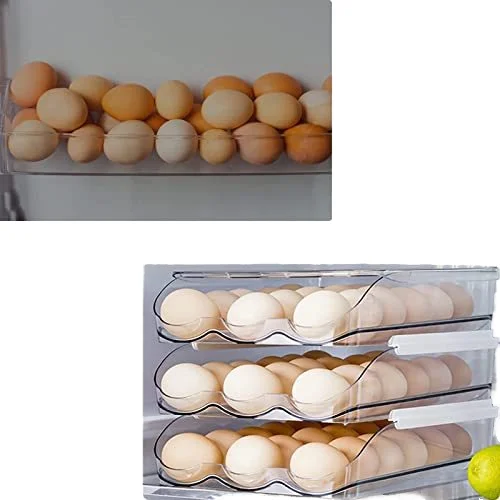 BPA free Stackable sturdy Plastic Rolling Egg storage box Tray Holder egg Box with lid storage for Refrigerator