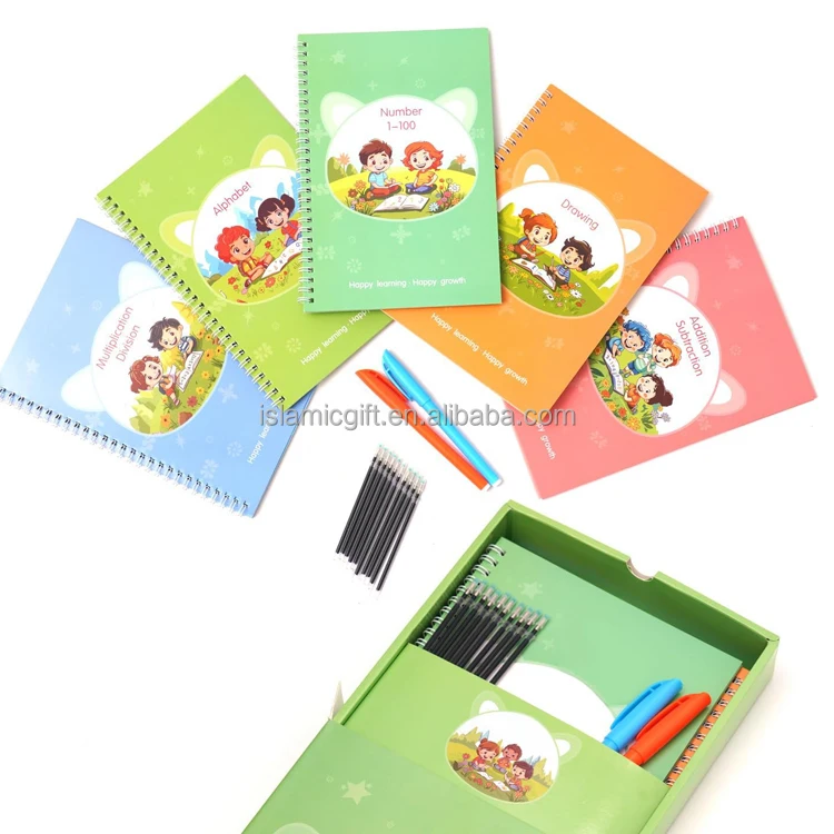 Kids 5 Pc Set English Ank Painting Practice Groovd Reusable Hand Writing Book Magic Copybook For Preschools Drawing