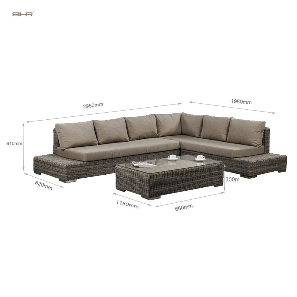 BHR 2022 new product outdoor garden sets corner rattan sofa set rattan furniture garden