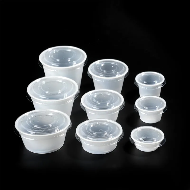 4 oz 120 ml food grade PS white translucent round disposable plastic sauce cup with lid
