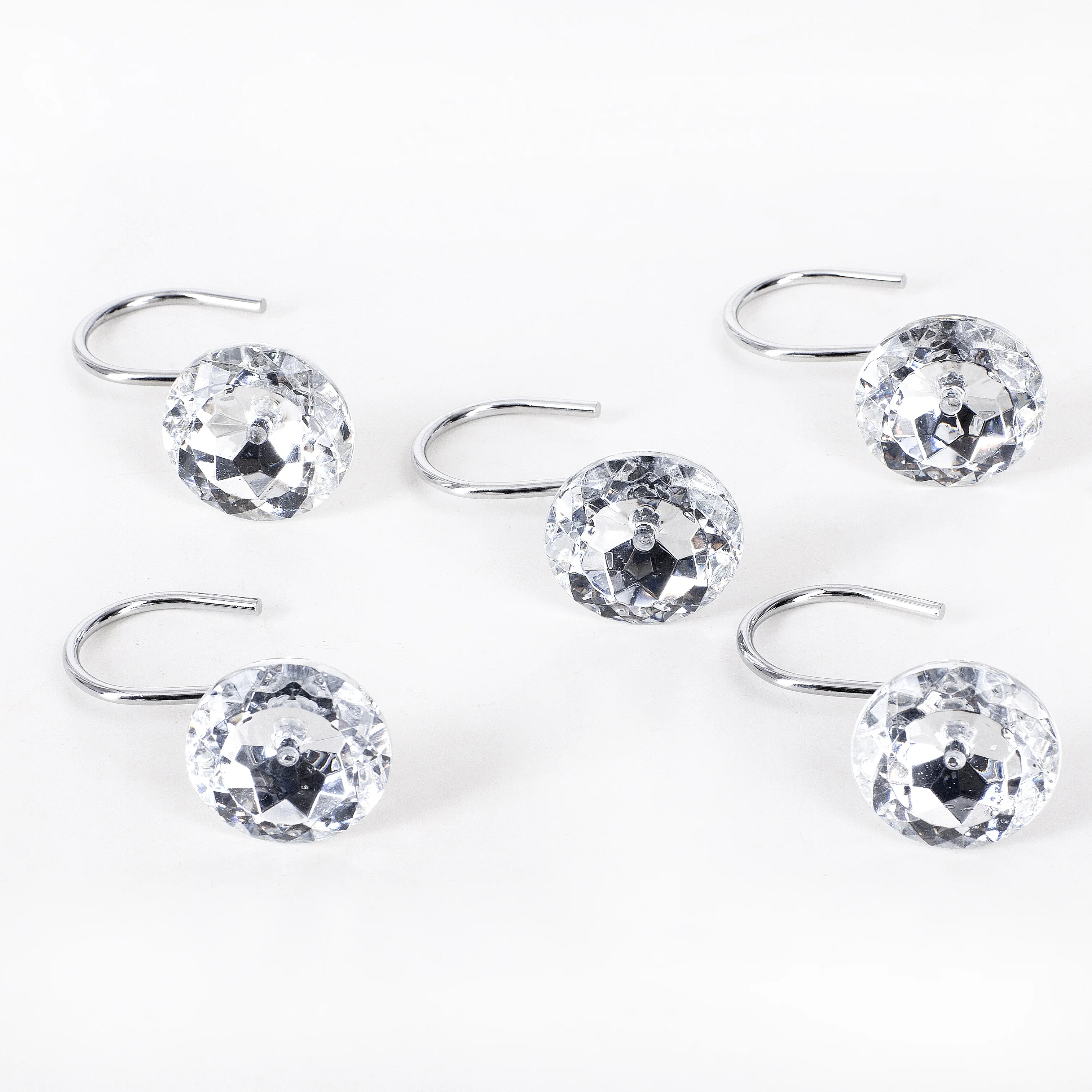 Shower Curtain Bling Hooks Rings Acrylic Decorative Rhinestones Glass Crystal Rolling Bathroom Bath Set of 12 Rings