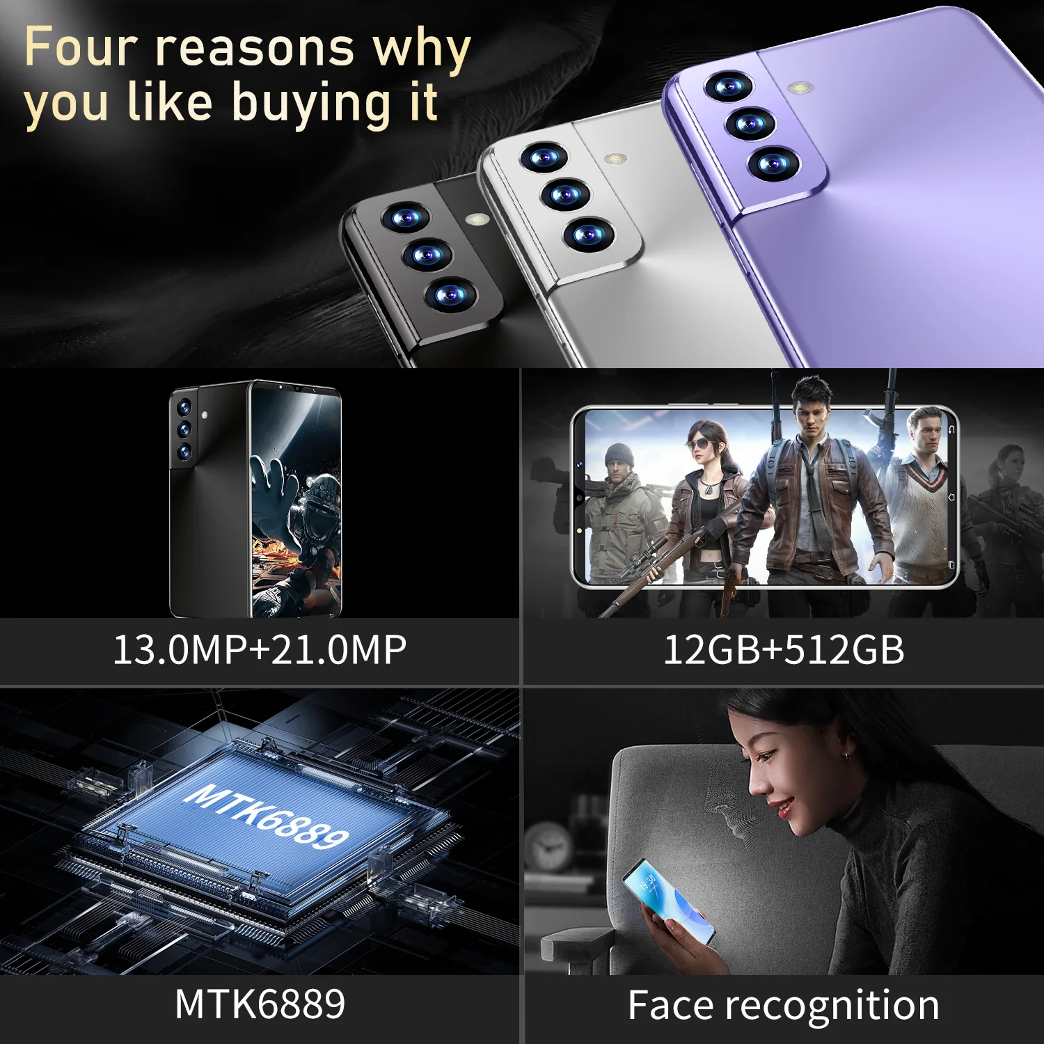2022 s21 mobile phone 12GB+512GB large memory smartphone face unlock 4G 5G gaming cellphone