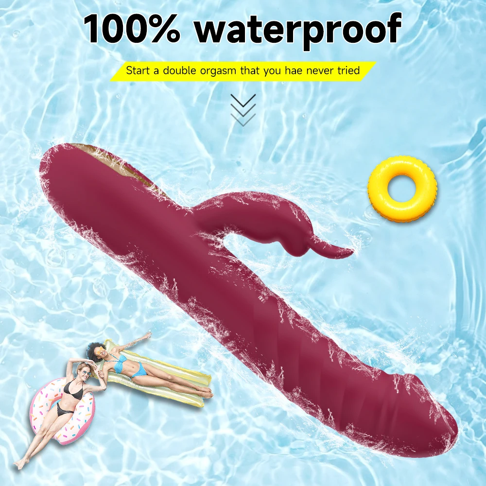 Thrusting Vibrator G Spot Clitoral Stimulator 12 Vibration Mode 3 in 1 Adult Rabbit Vibrator Thrusting Dildo for Women