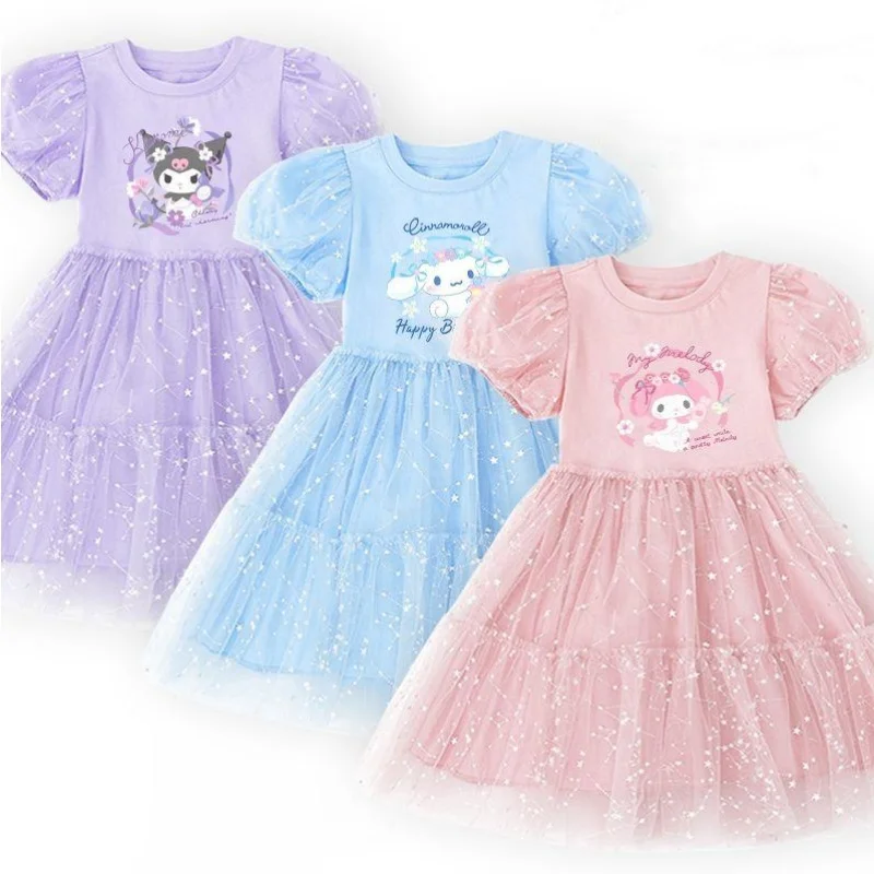 Sanrios Kuromi My Melody Cinnamoroll мультяшная аниме газовая юбка милое платье для маленьких девочек Летний стиль принцессы каваи новый подарок