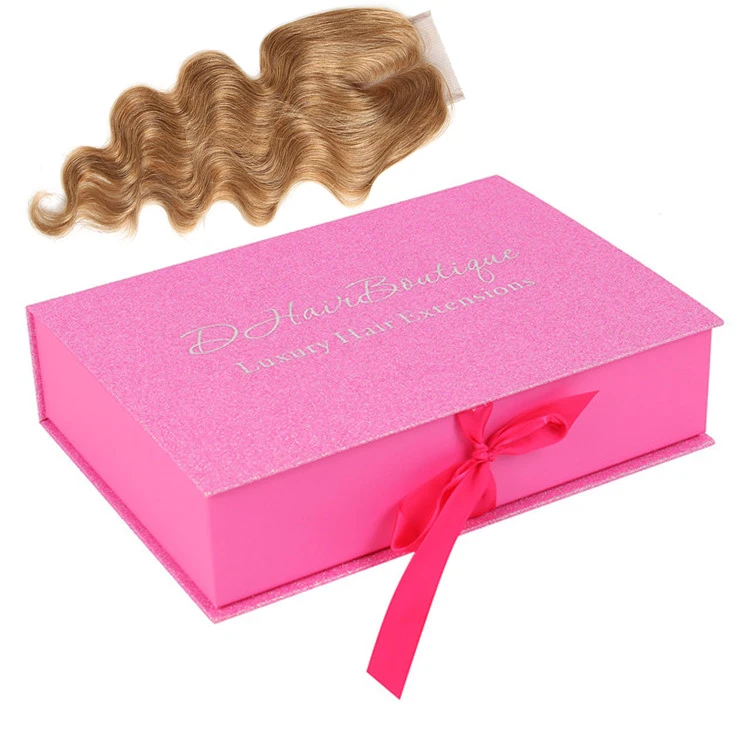 luxury custom logo bundle weave extention pink glitter hair boxes