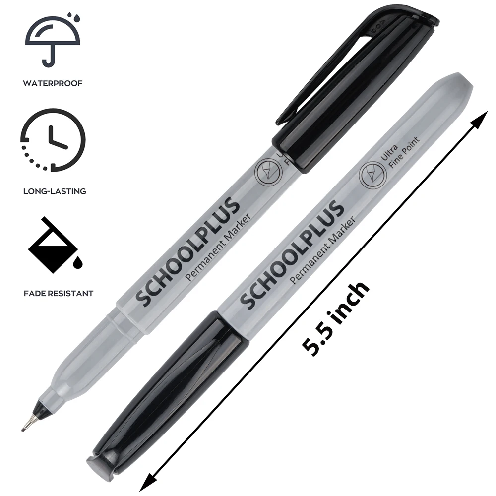 0.4mm Black Ultra Fine Point Permanent Markers, Felt Tip Pens Works on Plastic, Wood, Stone, Metal and Glass