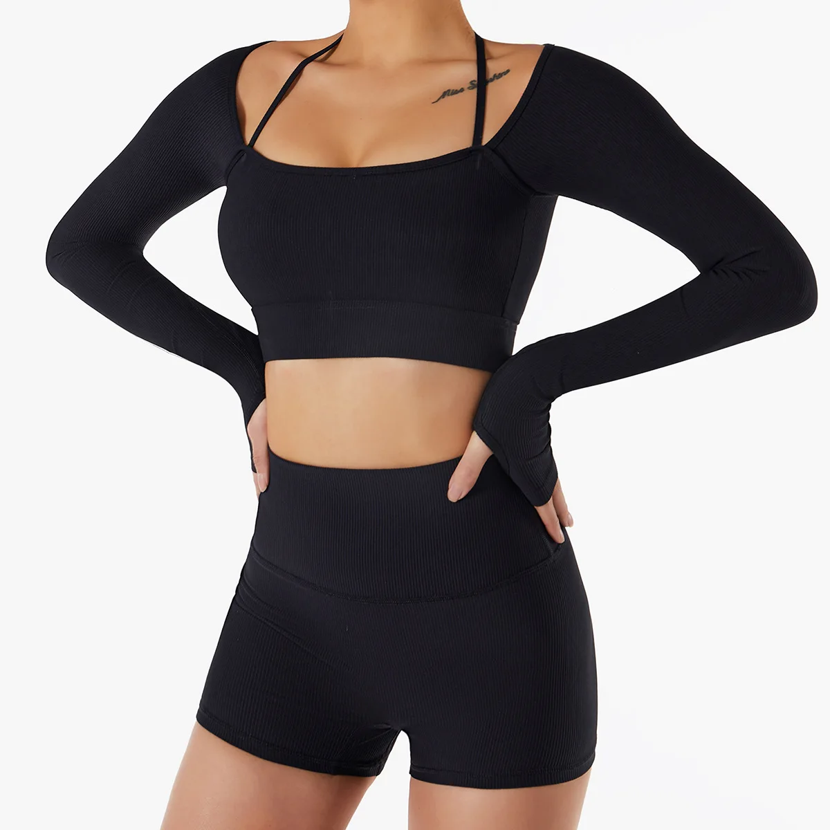 Autumn Winter T Shirts For Ladies Sexy Crop Top U Neck Slimming Long Sleeved Beautiful Back Sportswear T Shirts For Woman