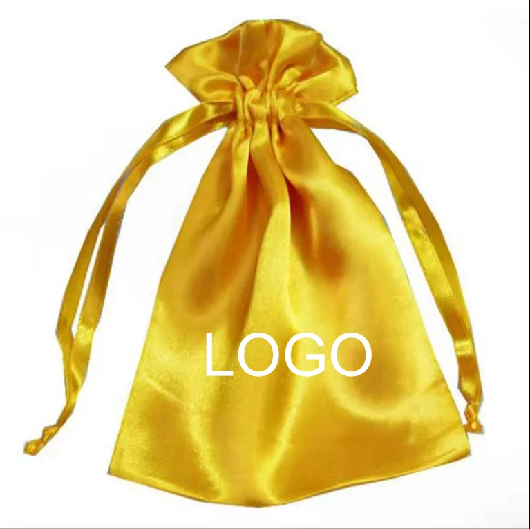 Custom Logo Printed Satin Jewelry Pouch Drawstring Bag real silk for Luxury Earring Ring Packaging Gift bag