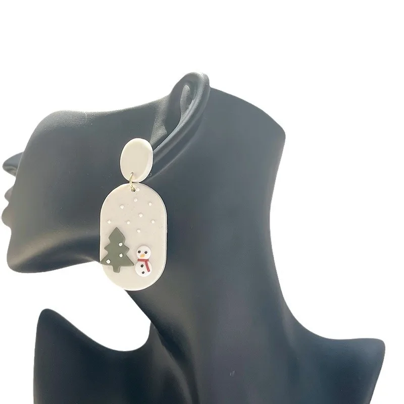 Wholesale Polymeric Clay Designer Inspired Earrings Stud With Loop Handmade Earrings Snowman Fashion Huggies Earring For Women