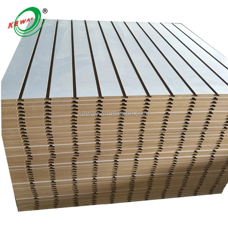 KEWAY Modern Slatwall Panel 4*8 inch Melamine Decoration Laminated Board 15mm 18mm MDF Slatwall Board