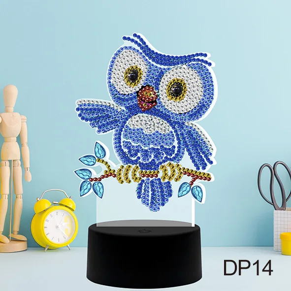 Creative DIY kit Diamond Painting Table Lamp  Children DIY fun Gift Cute owl bear heart diamond drill kit LED lamp