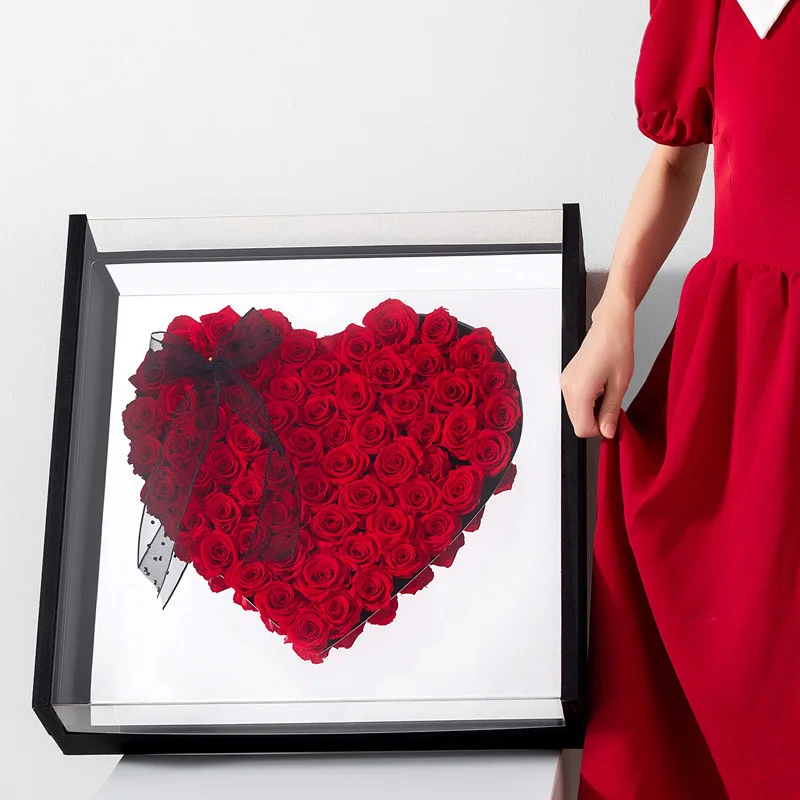 Акриловое прозрачное волшебное зеркало из стекла Подарочная коробка с открытым окном панорамная подарочная в форме сердца цветочной композицией упаковочная