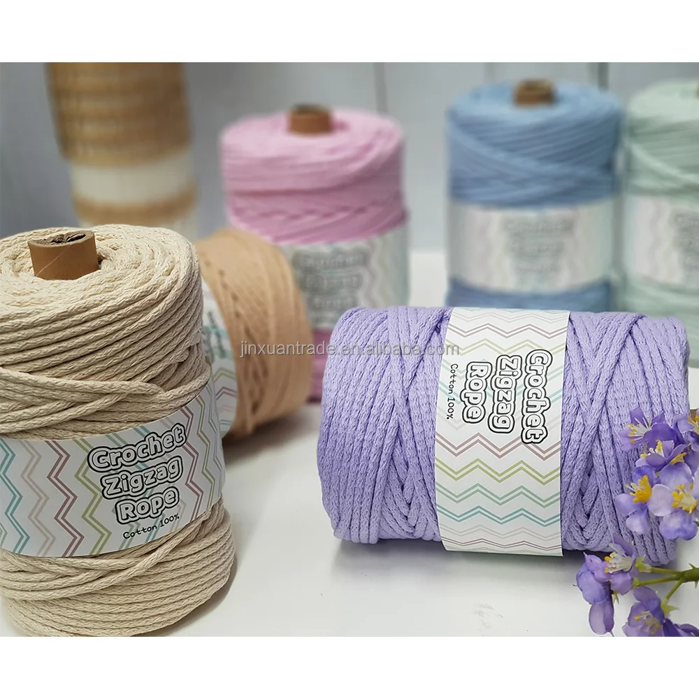 5MM 100%Cotton Crochet Zigzag Crochet Macrame Cord Bag Knitting Rope Crochet Yarn Weaving Supplies
