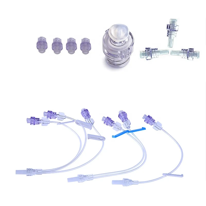 OEM Medical Disposable Luer Lock Connector 3-Way Needleless T Port Class II for Adults iv extension with needle free valve