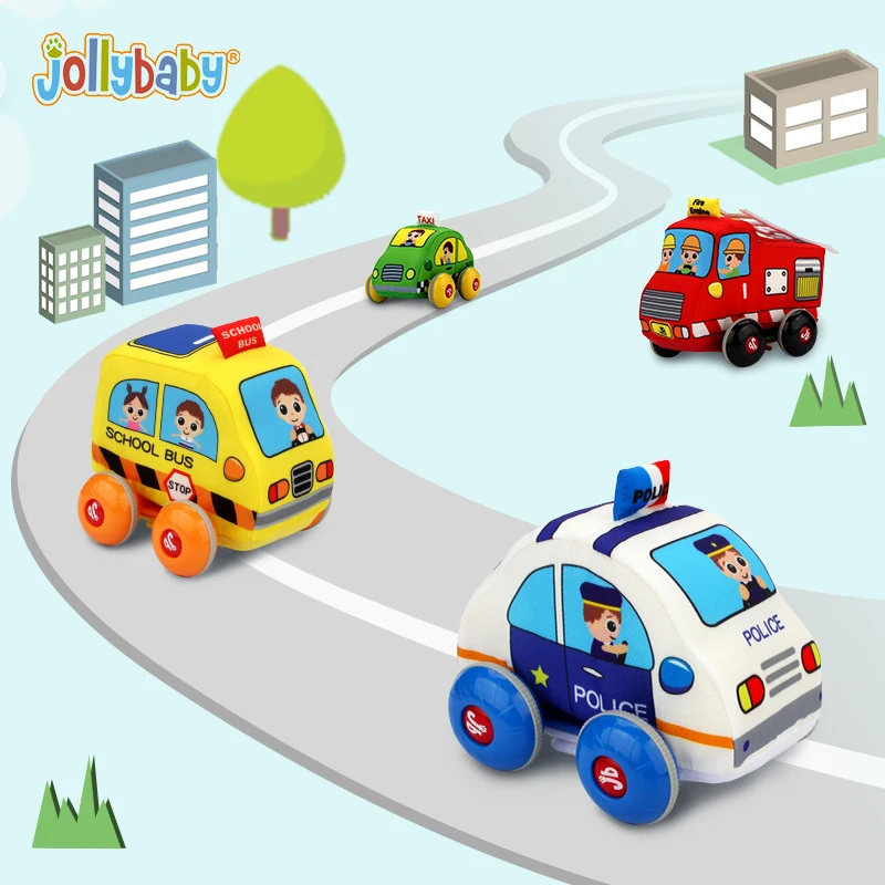 Jollybaby оптовая продажа пожарная машина полицейский автомобиль Детский мягкий плюшевый игрушечный мягкая фрикционная игрушка тянуть назад автомобили