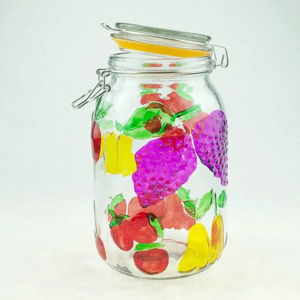 2L glass honey jar coloured  with glass lid  metal clip plastic gasket