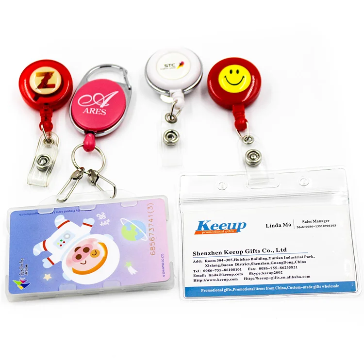 cheap Id Card Holder Badge Reel promotional items custom logo high quality retractable metal badge reel nurse with hook clips