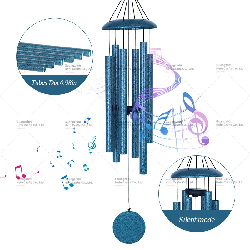 HF 38 inch blue iron cover metal outdoor decorative wind chime