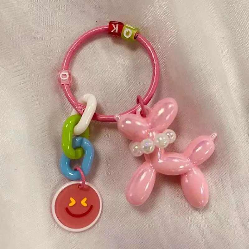 Cartoon Dog Keychain Bag Charm Heart Shape  Accessories for Key Backpack Decoration Stainless Steel Metal Type