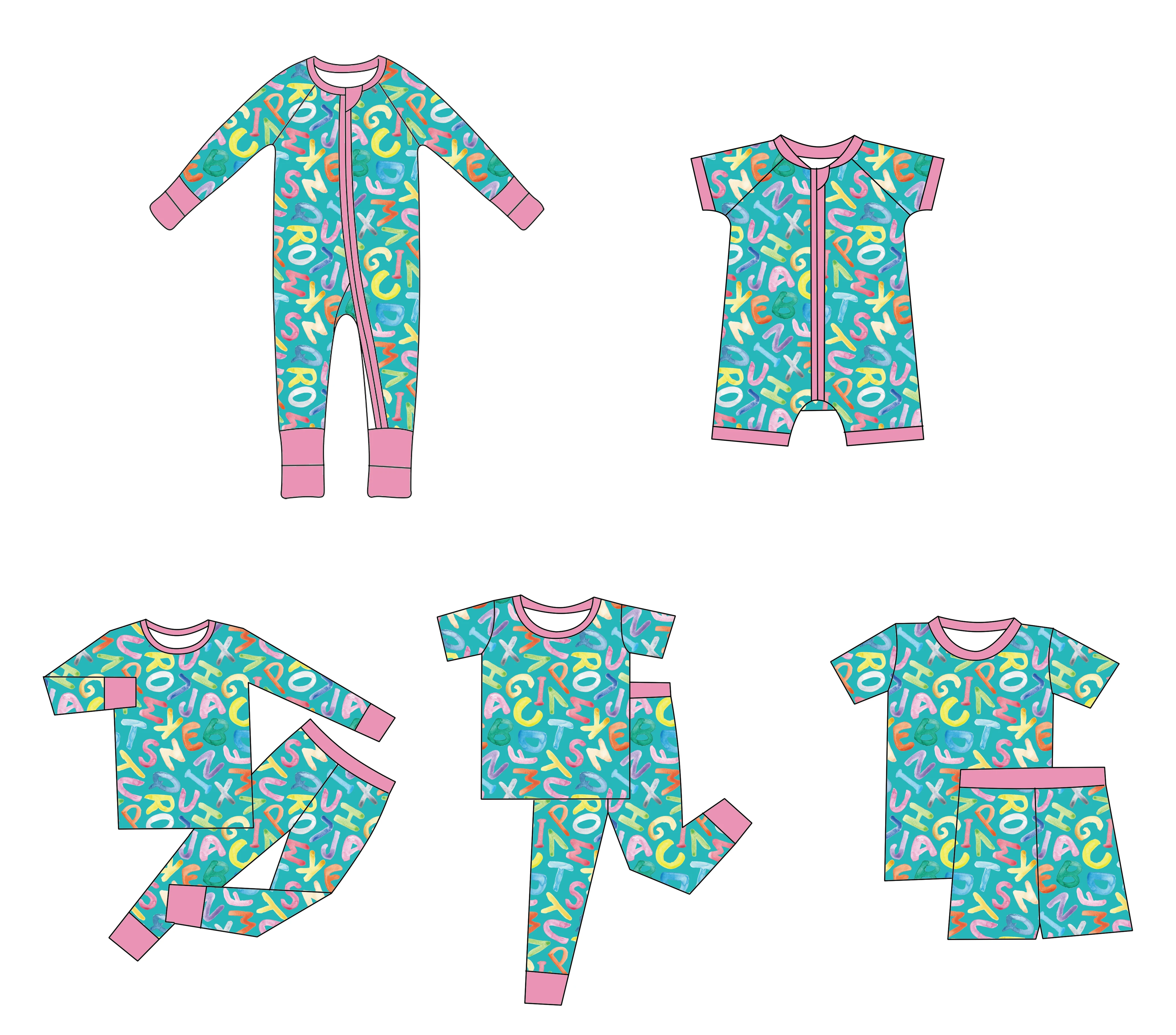 Custom Baby Bamboo Pajamas Set Milk Silk Children Girls Stationary Print Sleeper Set