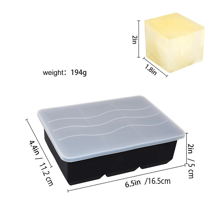 No Odors large block silicone ice cube tray mold stackable 6 cavity square silicon ice cube trays with lids