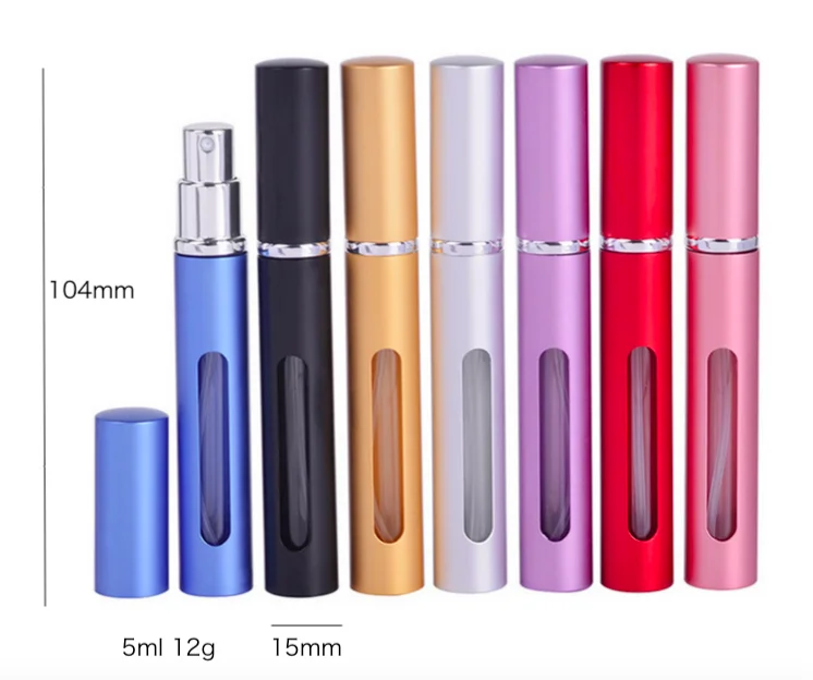 Silver Green Black Purple Pink Red Blue Gold cylinder square vacuum atomizer plastic glass inner glass aluminum perfume bottle