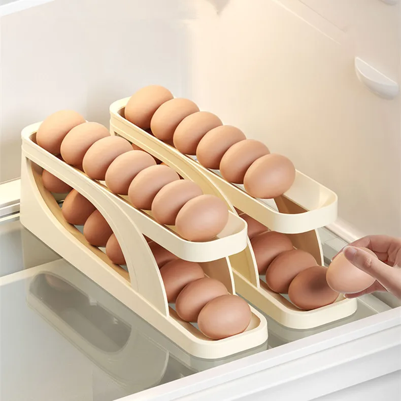 Refrigerator Plastic Egg Storage Box Bin Food Storage Container Set Sliding Type  Egg Roller Rack Storage Box