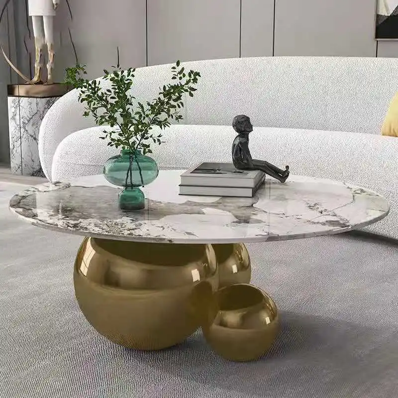 Wholesale Golden Luxury Center Modern Living Room Furniture Mesas De Centro  Round Marble Top Stainless Steel Coffee Table