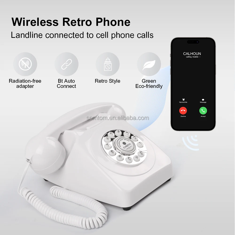 High Quality Old Fashion White Retro Antique Style Fixed Corded Telephones Wireless Phone with Dial Screen