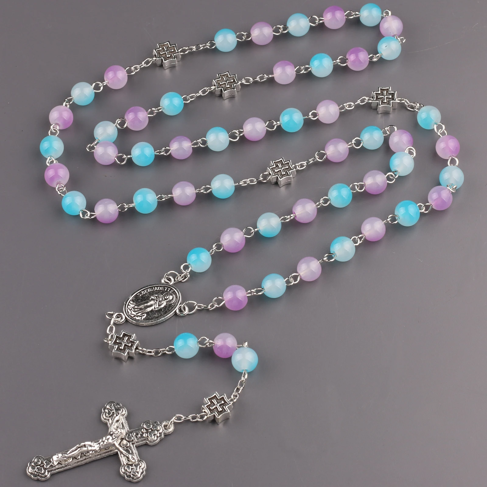 8mm glass beads with cross beads catholic virgin mary rosary necklace
