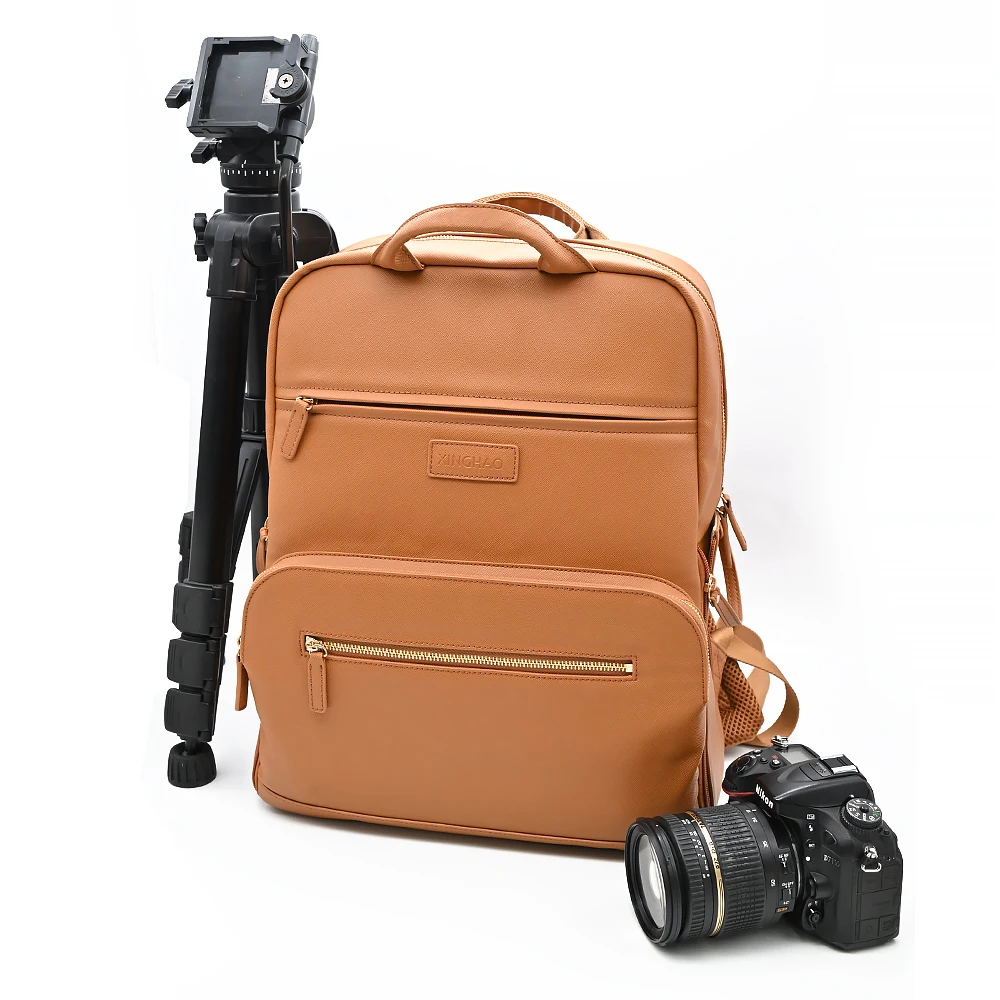 Factory custom durable portable camera bag rucksack travel hiking pu leather travel waterproof video camera bag camera backpack