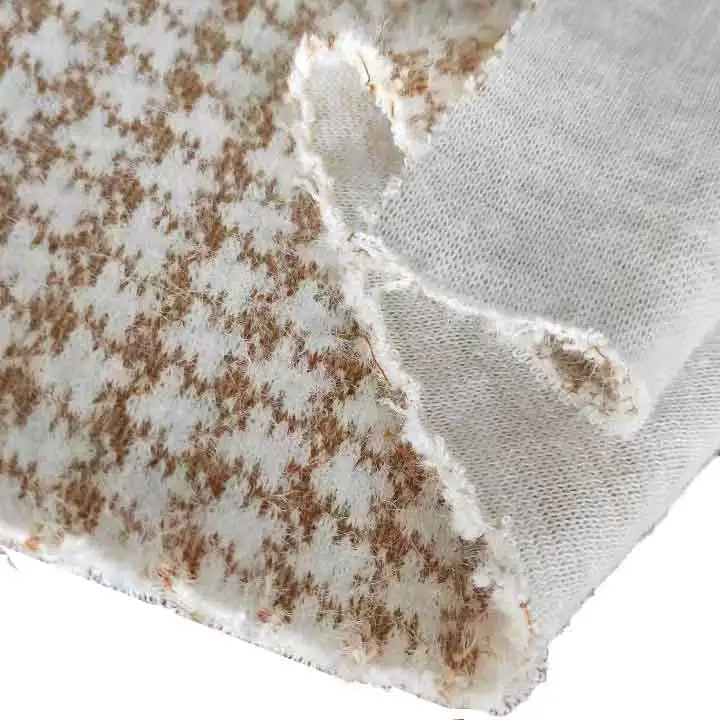 New Fashion Design Pile Plush Texture Houndstooth 61% Polyester 39% Nylon Fleece Knit Jacquard Fabric For Coats