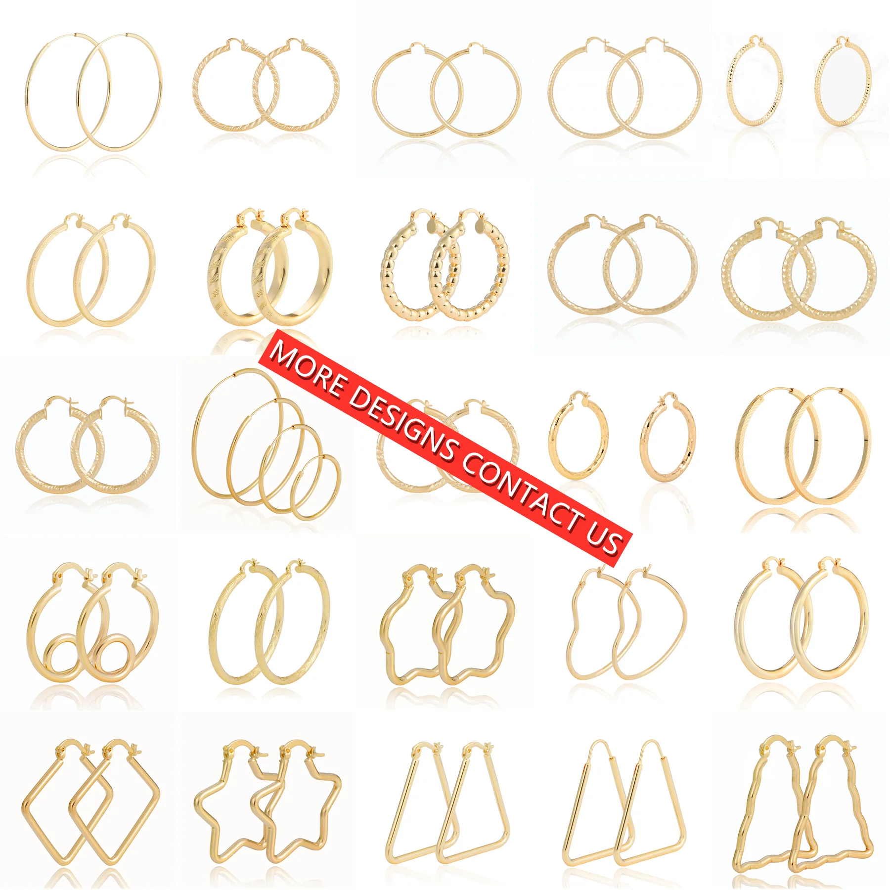 
More Than 3000 Designs Earrings Jewelry Wholesale Copper Alloy 14k Gold Plated Twisted Big Large Earring Cheap Hoop Earrings 