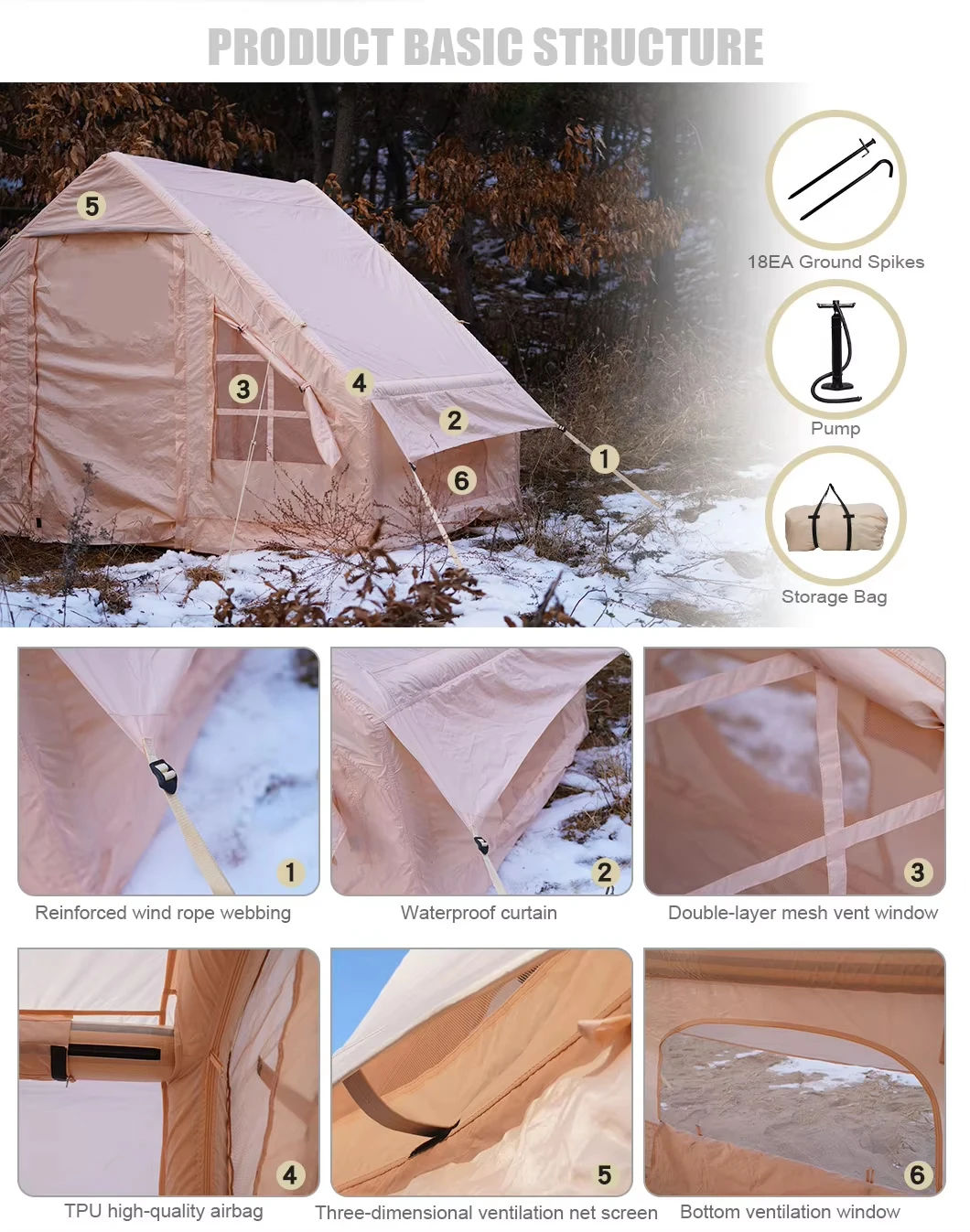 Wholesale New Design Inflatable Camping Tent Waterproof Oxford Fabric Canvas Desert Tent Outdoor Camping Inflatable Tent