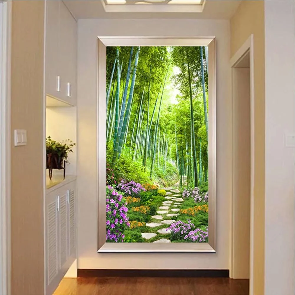 5D Diy beautiful scenery green bamboo forest road drawing diamond painting cross stitch diamond diamond painting