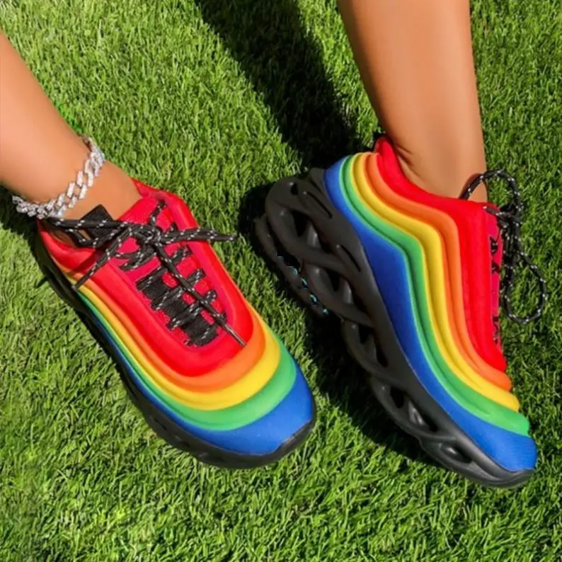 
Wholesale rainbow walking shoes women ladies fashion sneakers chunky women Sports Shoes 