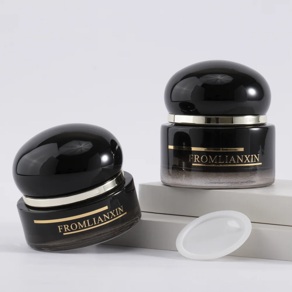 High End Luxury 30g 50ml Custom Empty Gram Round Black Color Glass Cream Jar Cosmetic Jar With Lids