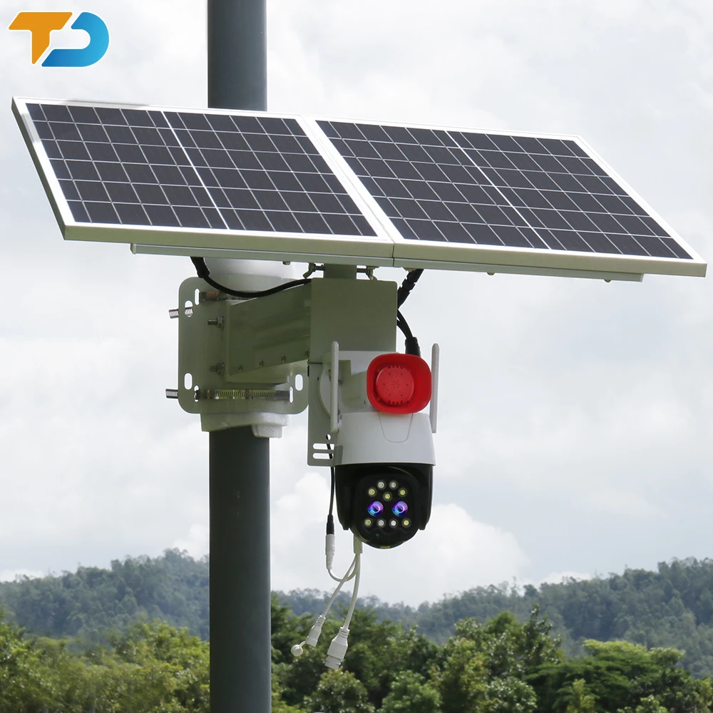 TecDeft 4g Sim Card Solar Camera Dual Lens Ptz 10x Zoom Outdoor Auto Motion Track Ptz Security Camera System Solar Cctv