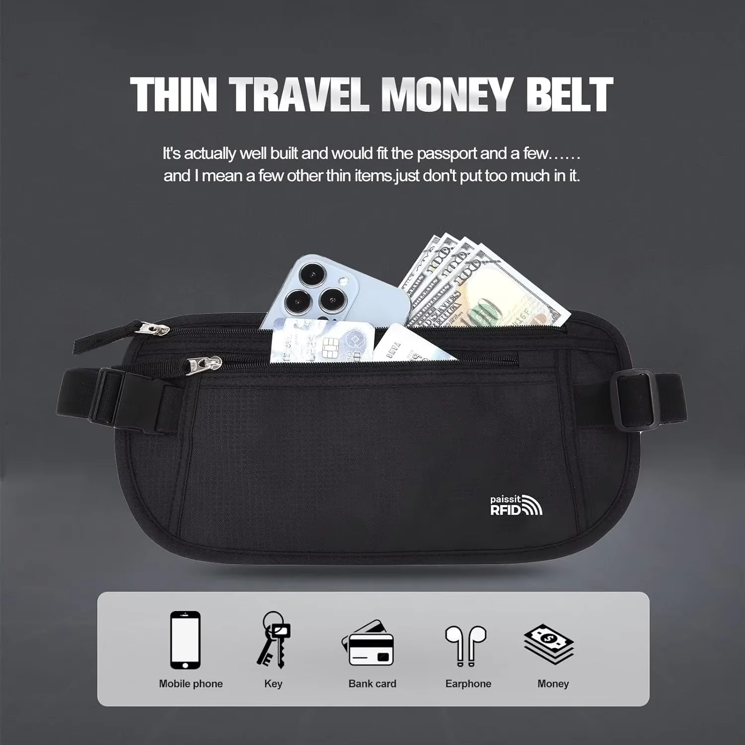 Custom Logo Slim Passport & RFID Blocking Travel Pouch Sports Running Waist Bag with Money Belt for Cash Credit Cards Made Nylon