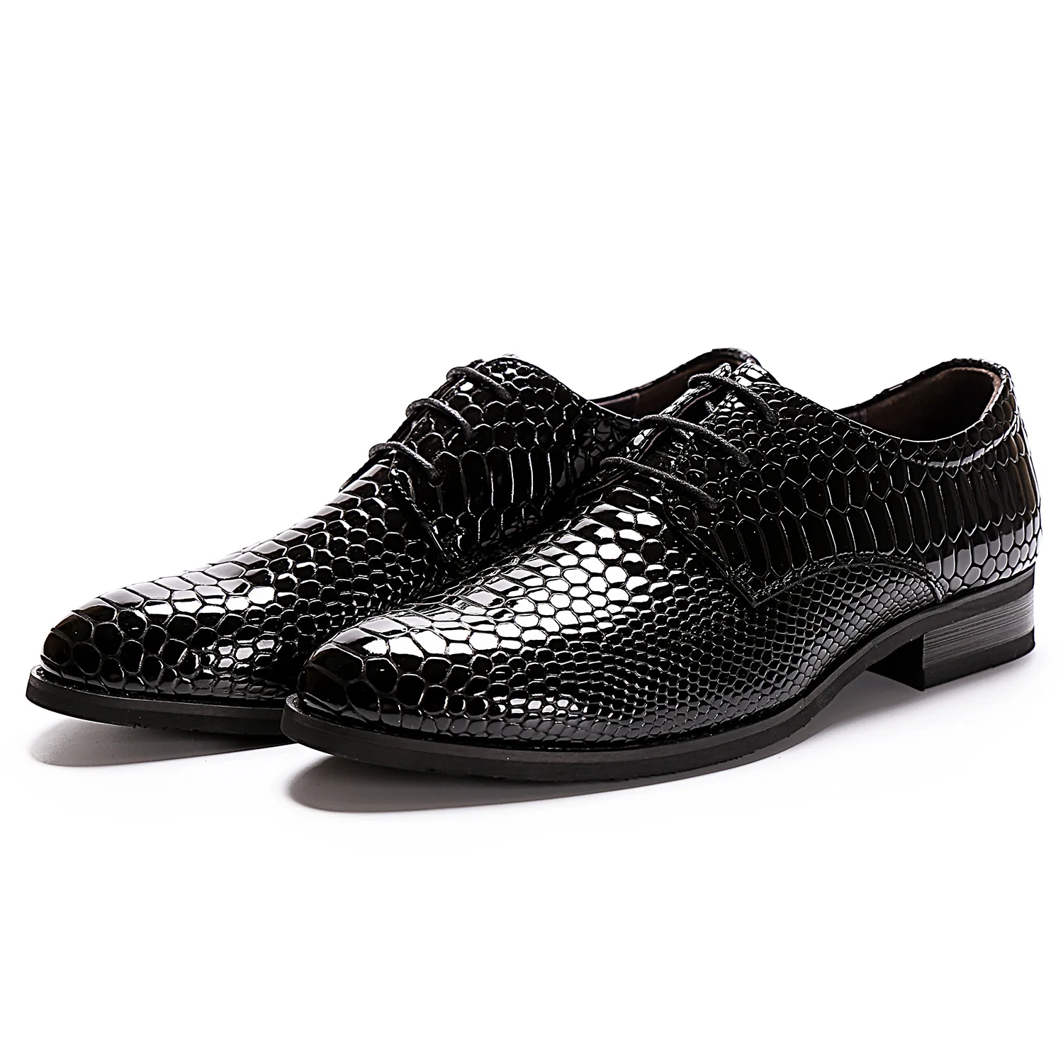 
Snake Skin Fashion Pointed Soft Soled Men Business Derby Shoes 