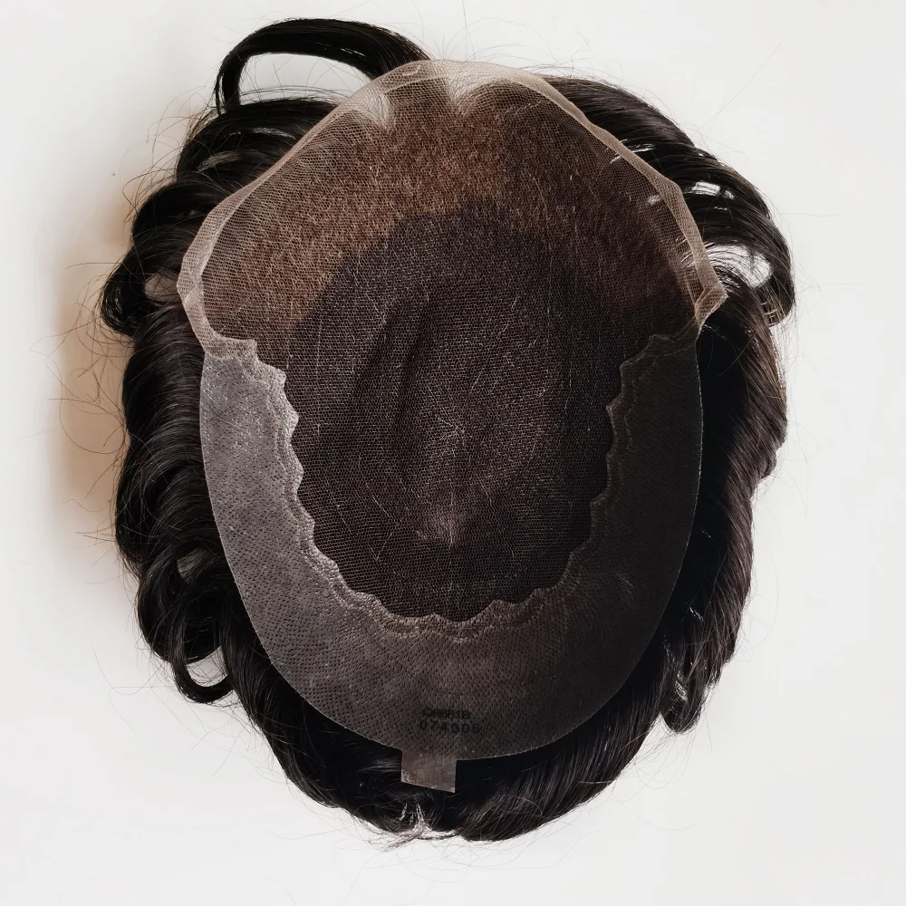 Q6 Wholesale Bleached Knot Natural Hairline Thicker Density Human Real Hair Replacement System Piece Full Swiss Lace Men Toupee