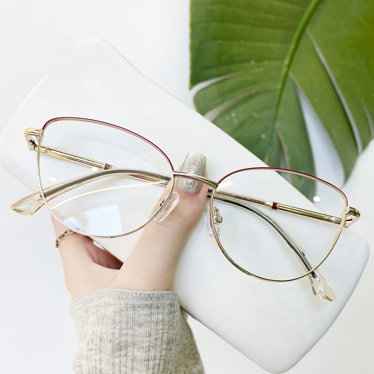 durable computer optical reading bluelight gold metal cat eye brown pink monturas opticas girls women medical glasses frames