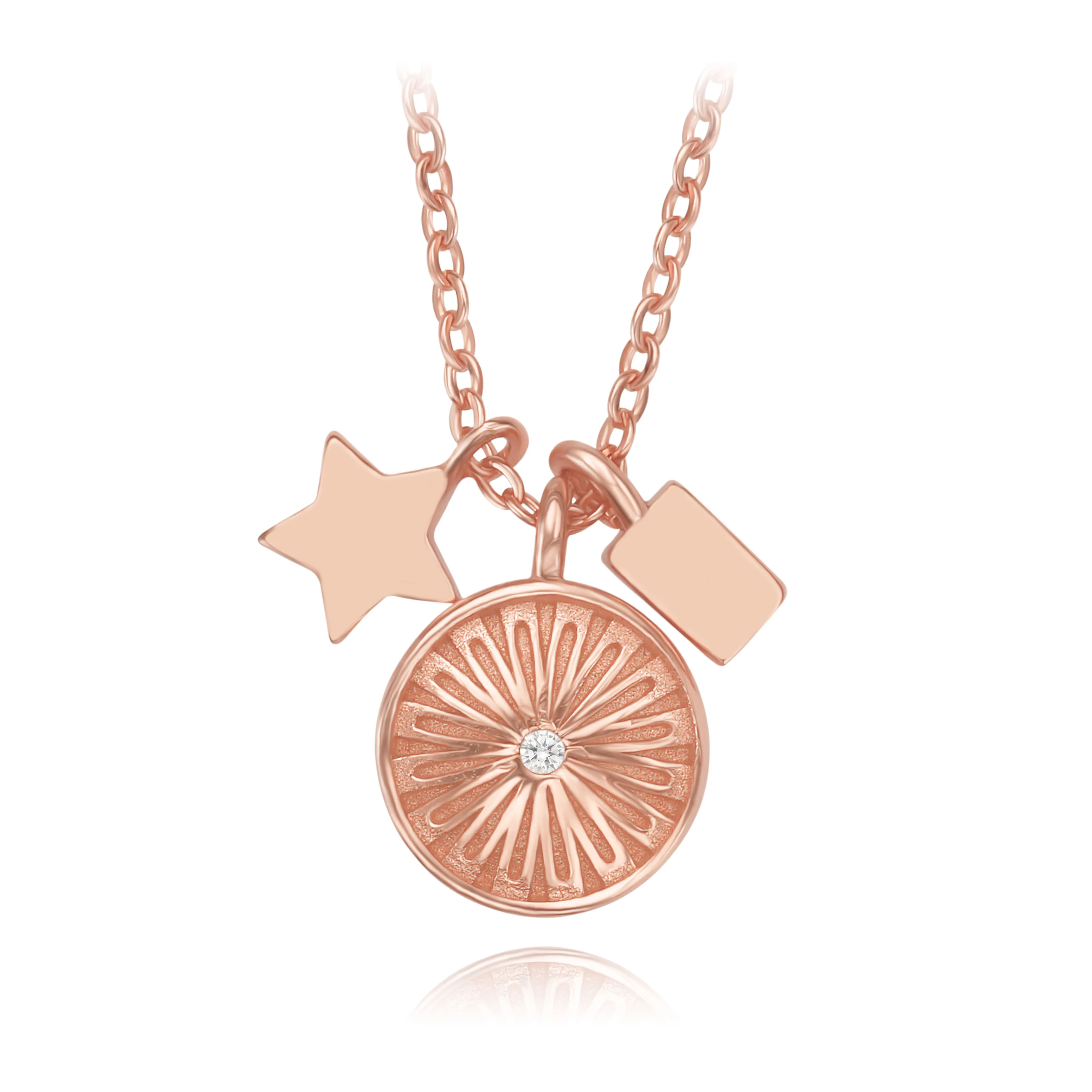 high polished metal texture geometric rose gold pendant chain charm necklace