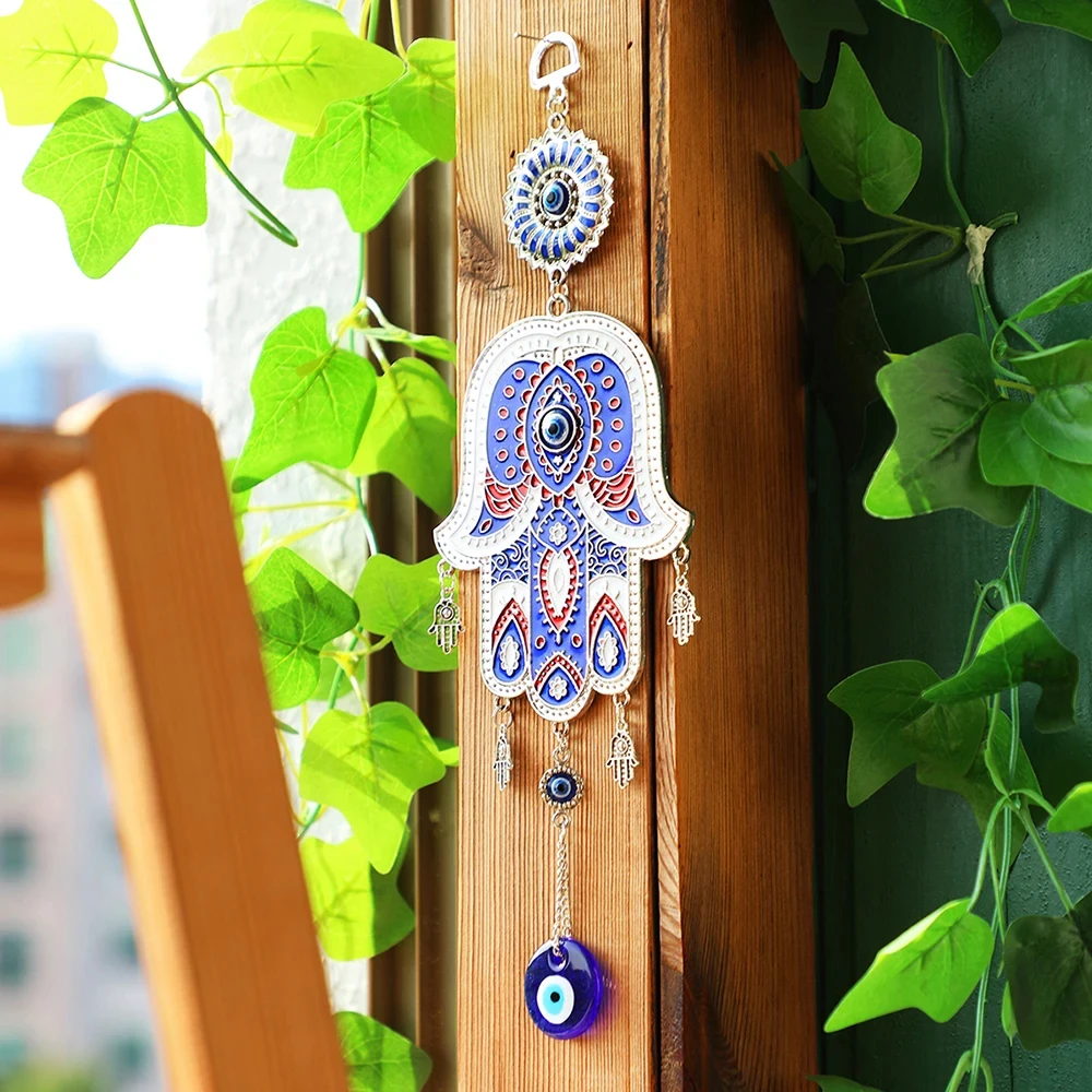 Evil Eye Wind Chime Outdoor Garden Decor Zinc Alloy Turkey Blue Eye Wall Hanging Metal Wind Chimes For Home Car Patio Decoration