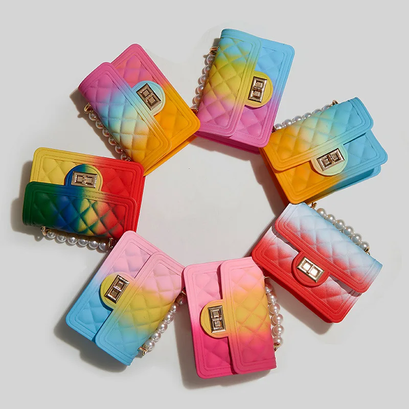 2021 Colorful Neon Small Size Coin PVC Jelly Bags Crossbody Little Girrs Mini Purses and Handbags Bulk for Kids Wholesale