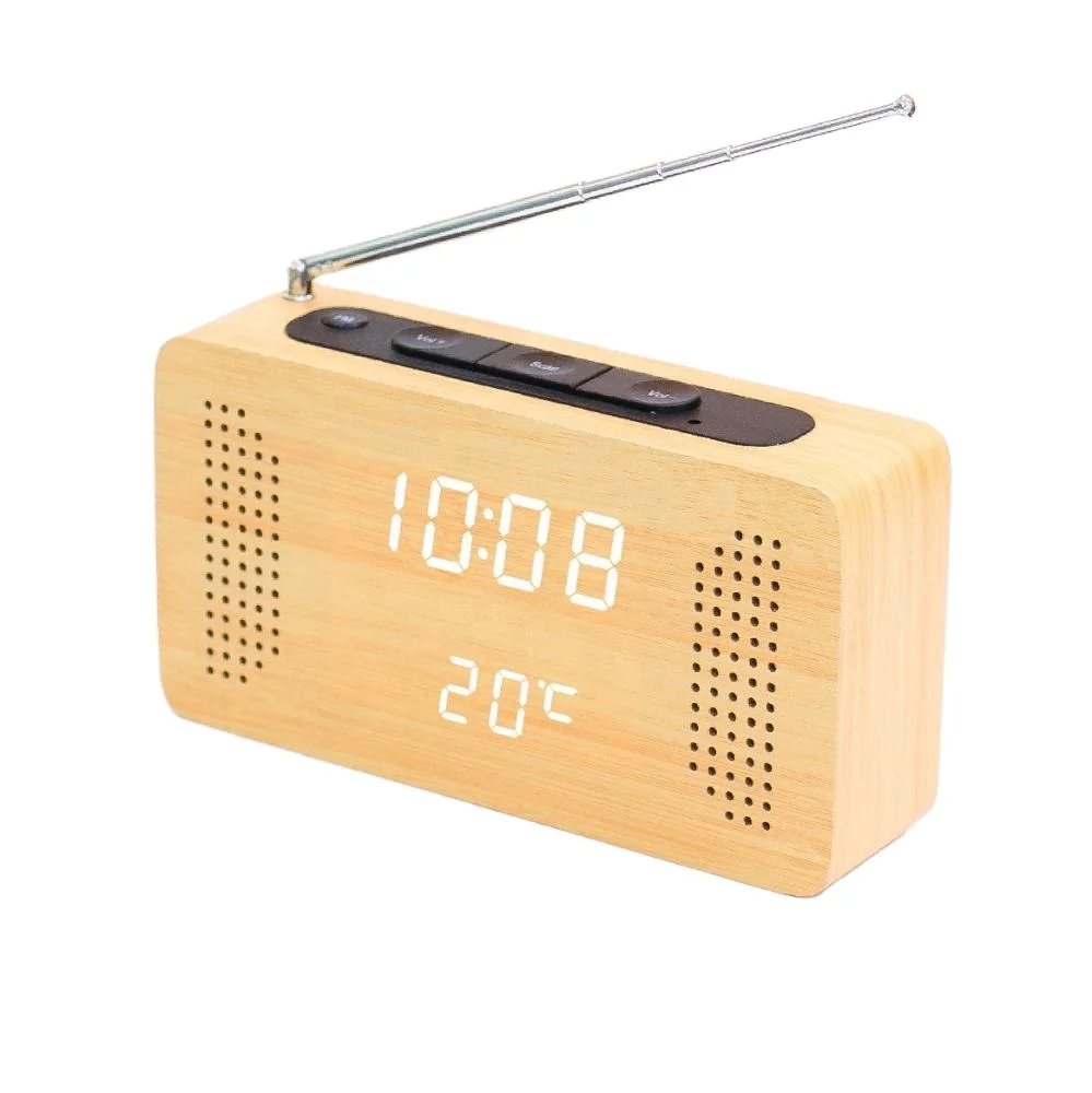 WC014 Creative Multifunction Hotel Retro Desk LED Digital Wooden Alarm Clock Radio